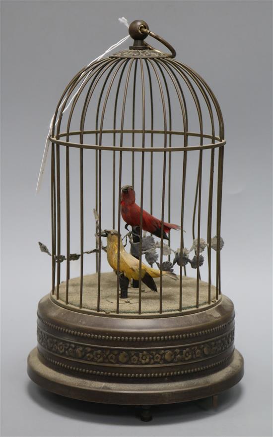 An automaton birds in a cage overall height 30cm